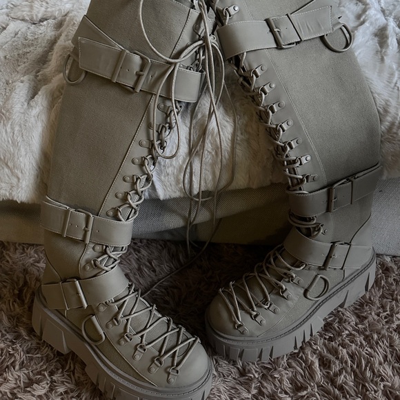 CLUBEXX WAYFARING ADVENTURE KNEE HIGH Gray Lace-Up tall Combat Boots size 11 - Picture 10 of 15